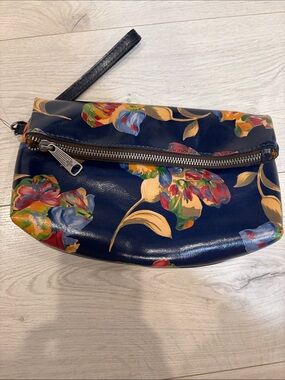 Patricia Nash Navy Floral Wristlet Clutch with Multicolor Blooms